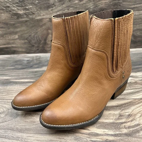 ❌SOLD❌NIB Harley Davidson Lorene Gore Western Moto Ankle Leather Boots Tan 8.5M - Picture 4 of 12